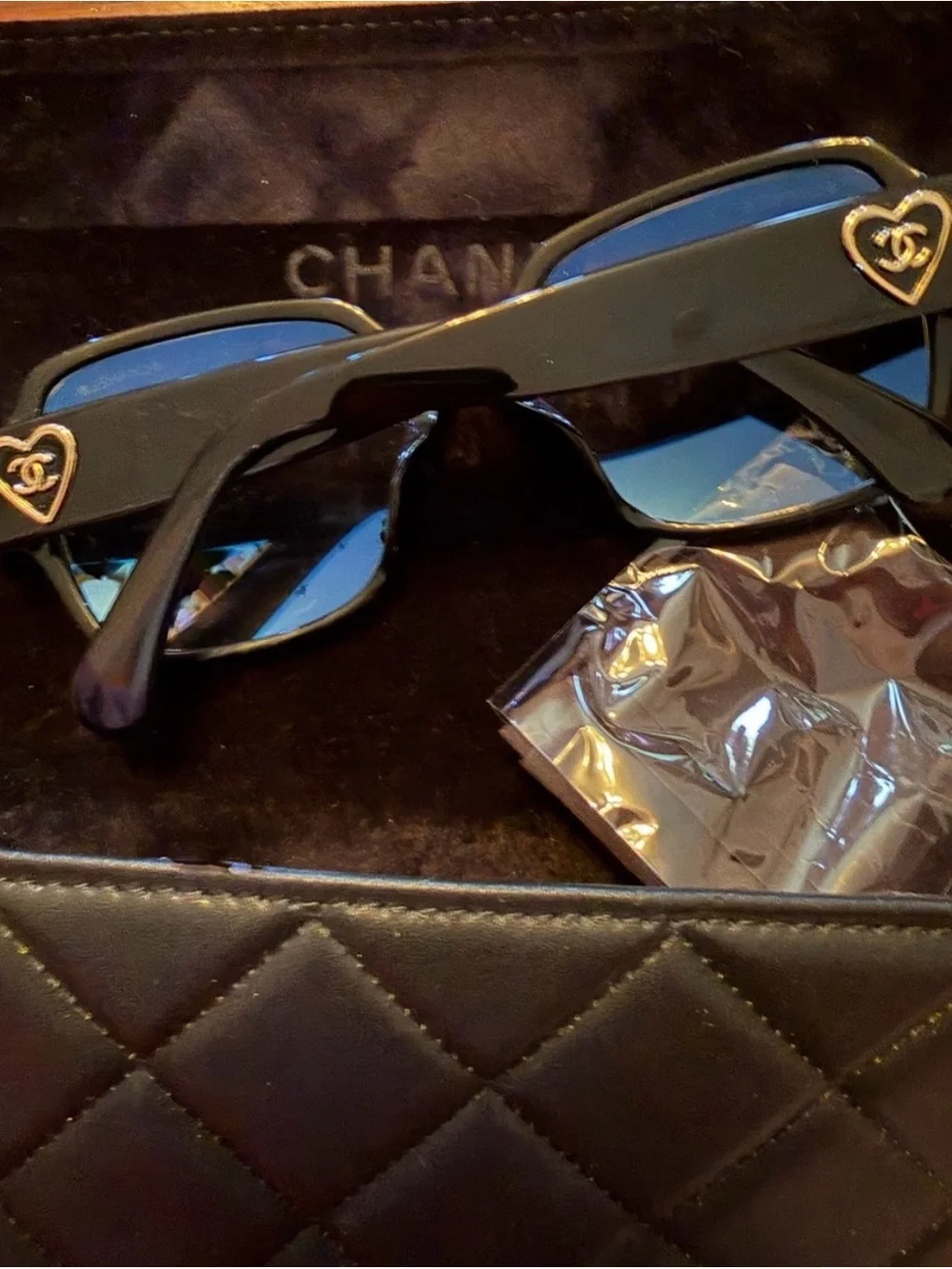 Square Blue Light Glasses - Black & Gold with Heart Logo